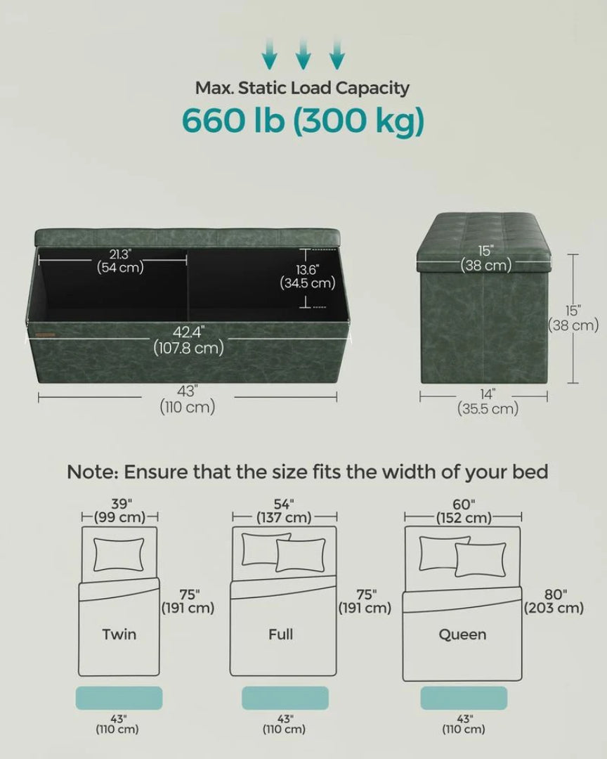 30/43 Inch Folding Storage Ottoman Bench With Lid Organizer – product view 13 | Ridgefield Furniture