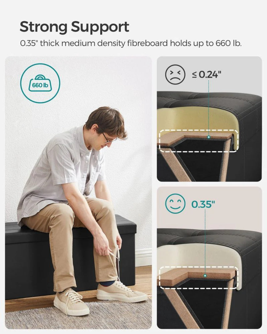 30/43 Inch Folding Storage Ottoman Bench With Lid Organizer – product view 18 | Ridgefield Furniture