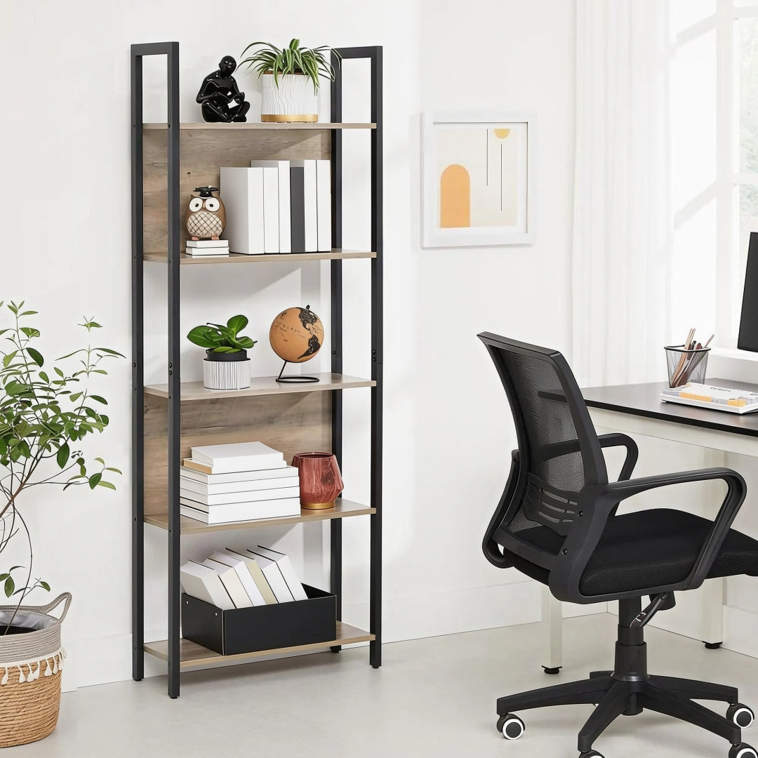 5 Tier Bookshelf With Steel Frame – product view 4 | Ridgefield Furniture