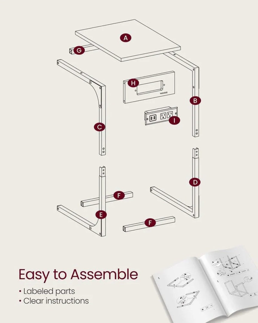 C-Shaped Side Table With Charging Station And USB Ports – product view 8 | Ridgefield Furniture