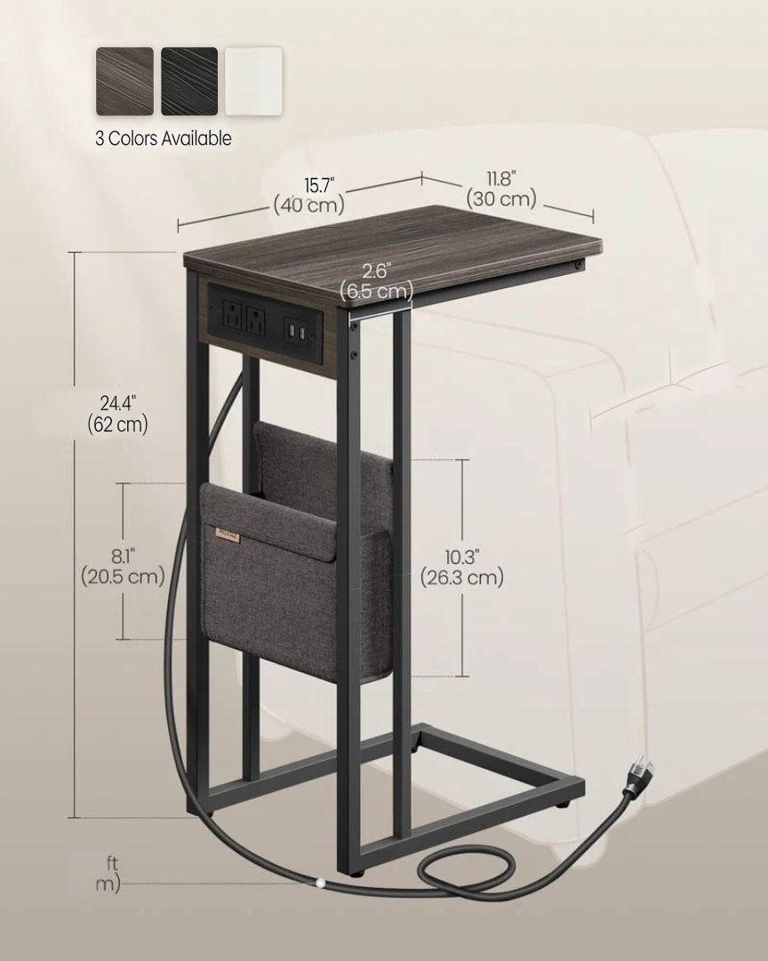 C-Shaped Side Table with Charging Station for Sofa or Bed – product view 20 | Ridgefield Furniture