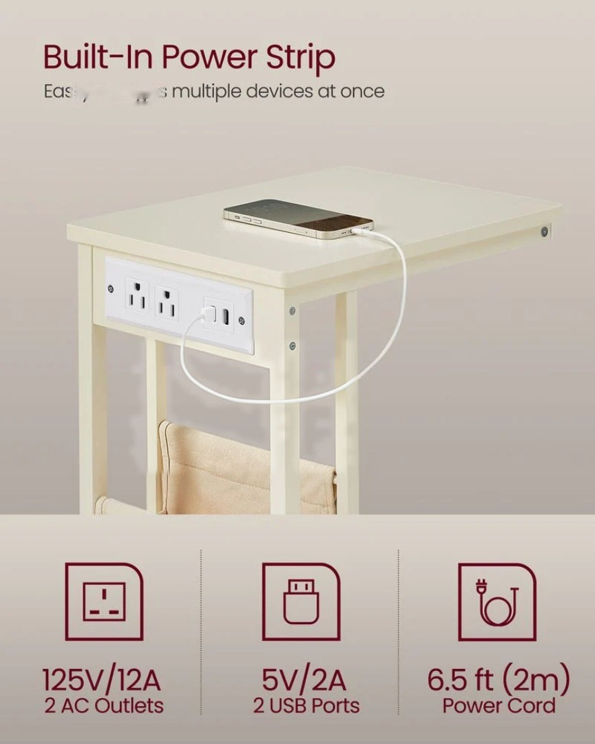 C-Shaped Side Table with Charging Station for Sofa or Bed – product view 26 | Ridgefield Furniture