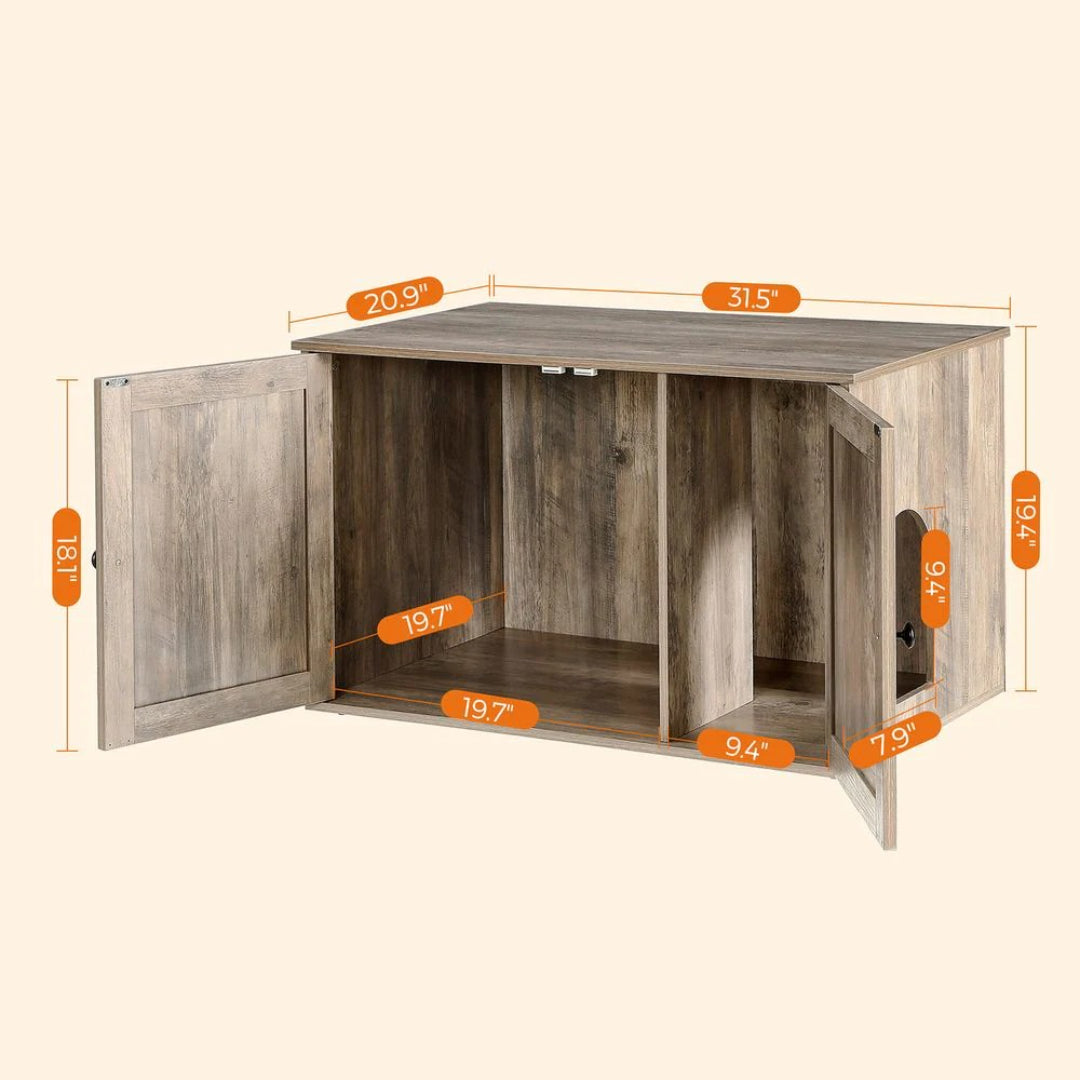 Cat Litter Box Enclosure Furniture Cabinet With Divider 31.5in Wide – product view 13 | Ridgefield Furniture