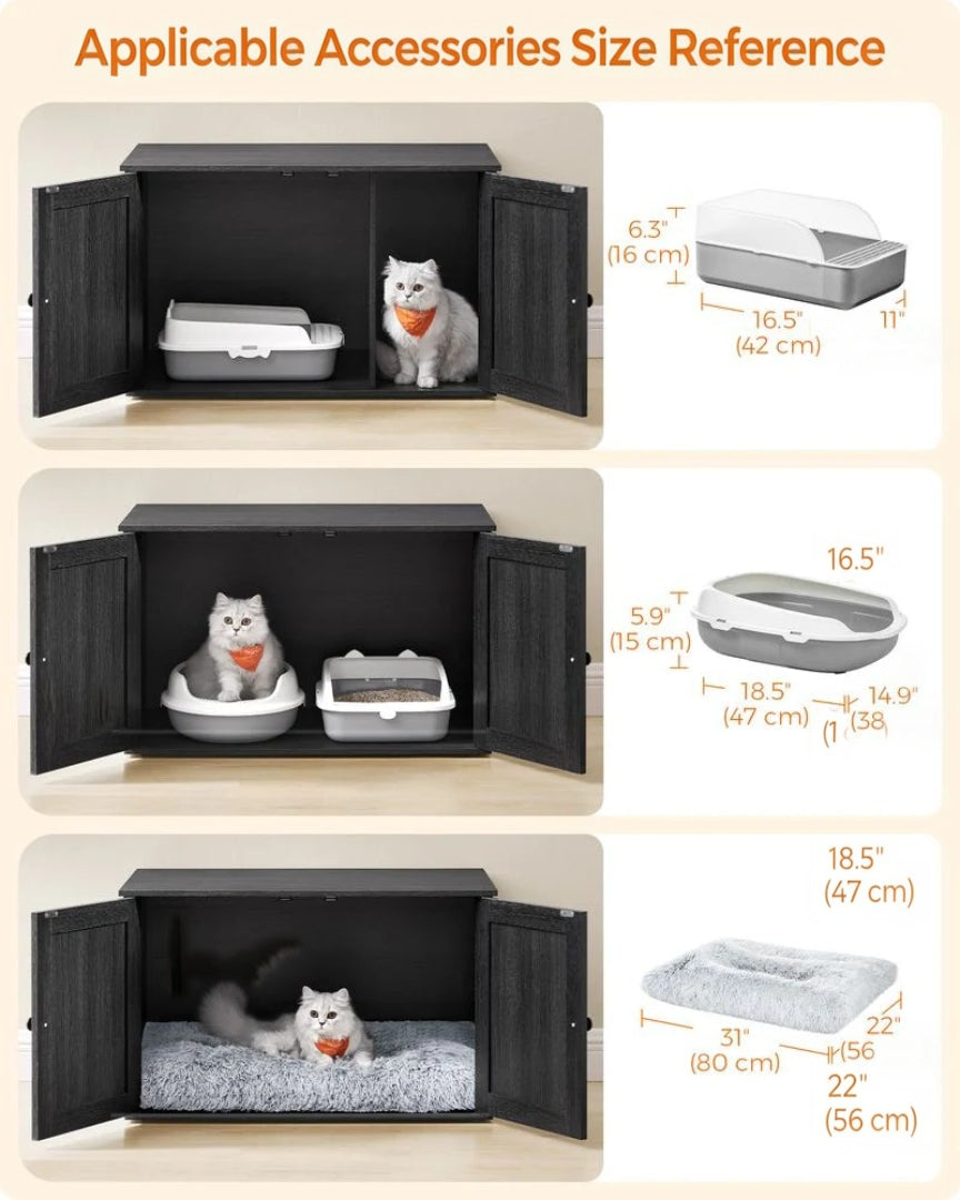 Cat Litter Box Enclosure Furniture Cabinet With Divider 31.5in Wide – product view 25 | Ridgefield Furniture