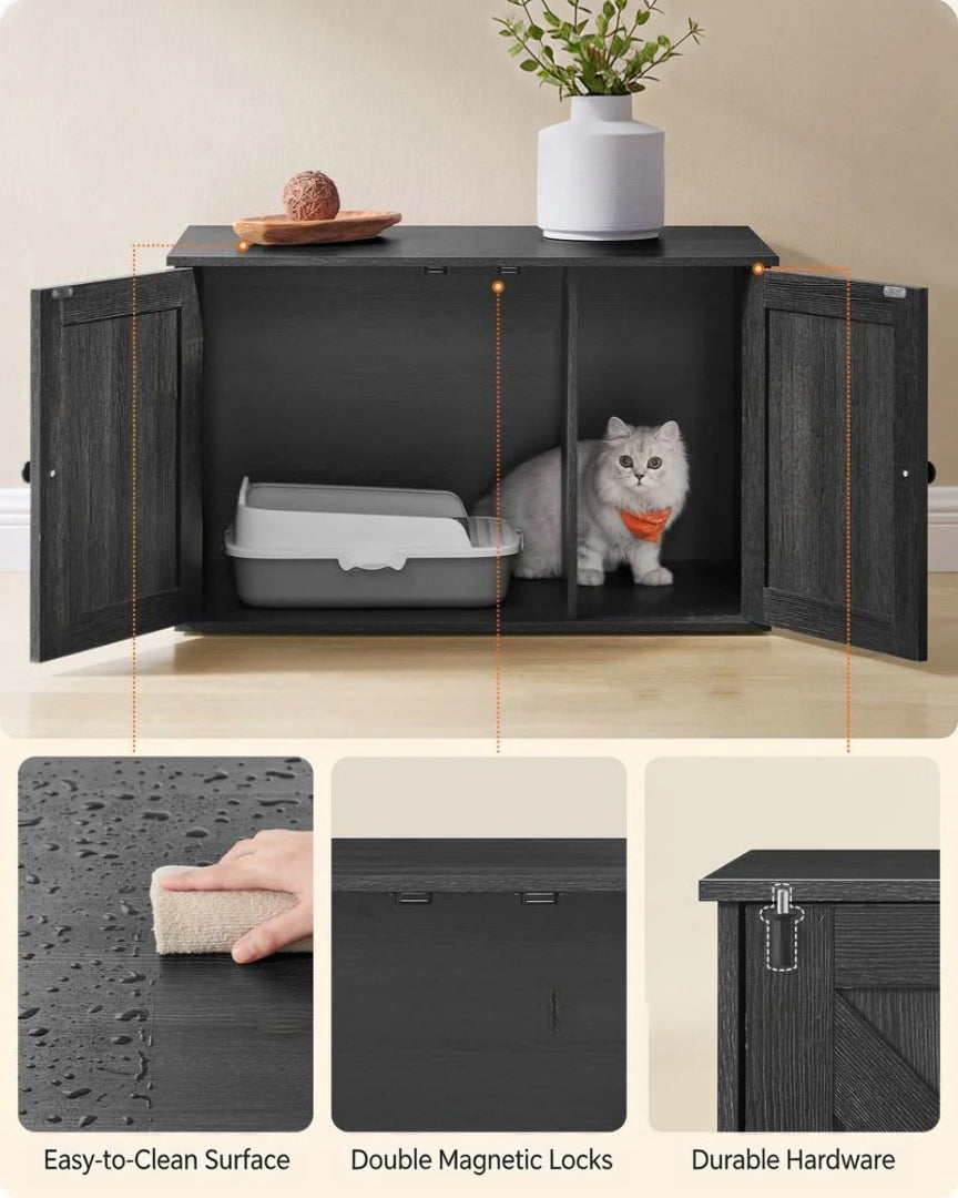 Cat Litter Box Enclosure Furniture Cabinet With Divider 31.5in Wide – product view 27 | Ridgefield Furniture