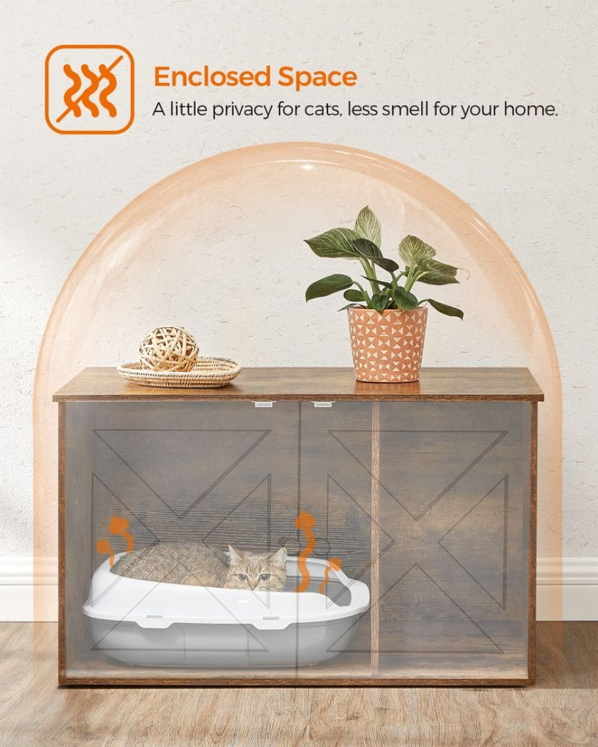Cat Litter Box Enclosure Furniture Cabinet With Divider 31.5in Wide – product view 36 | Ridgefield Furniture