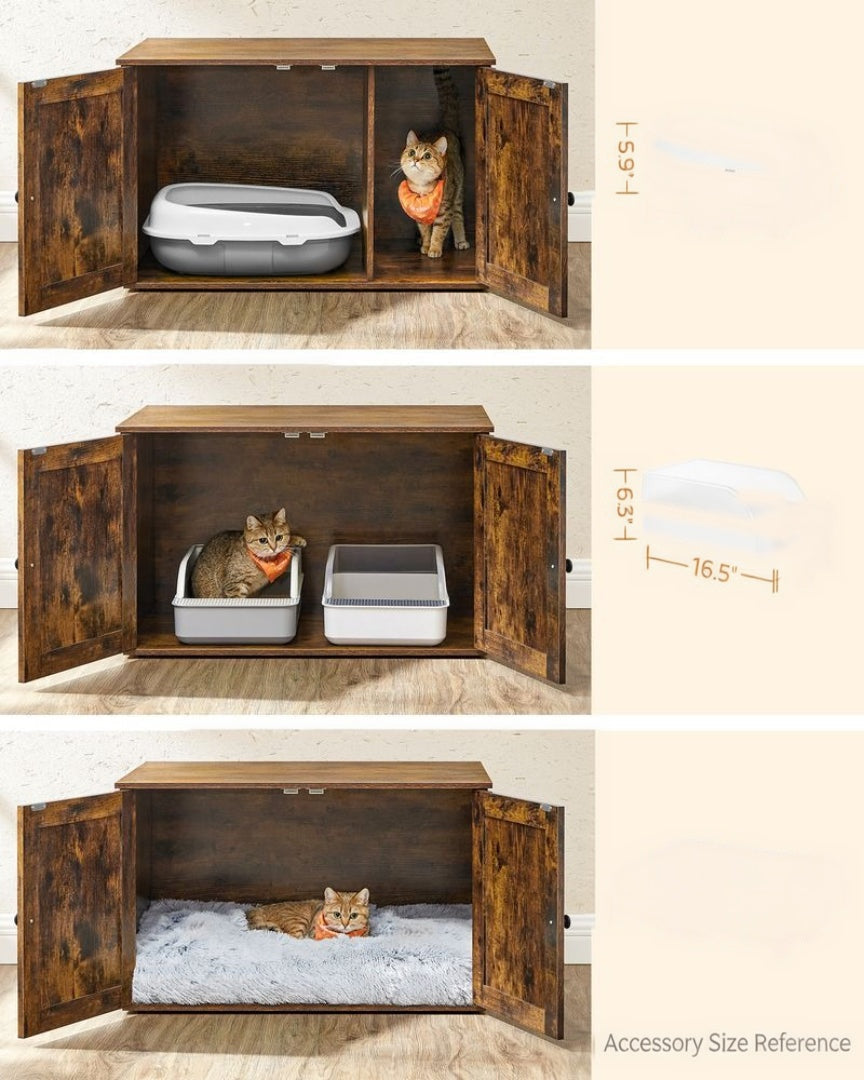 Cat Litter Box Enclosure Furniture Cabinet With Divider 31.5in Wide – product view 39 | Ridgefield Furniture