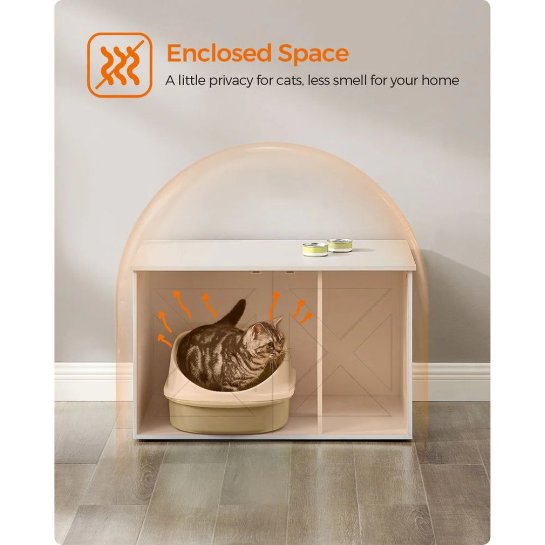 Cat Litter Box Enclosure Furniture Cabinet With Divider 31.5in Wide – product view 42 | Ridgefield Furniture