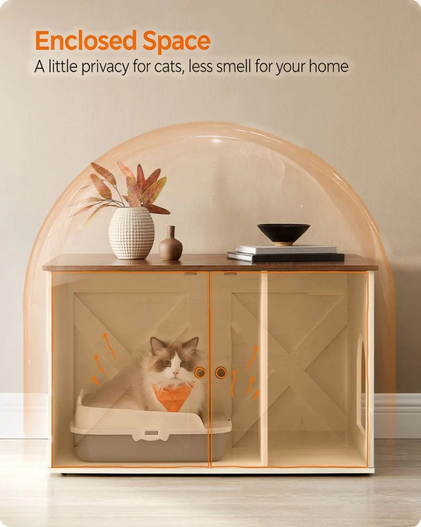 Cat Litter Box Enclosure Furniture Cabinet With Divider 31.5in Wide – product view 49 | Ridgefield Furniture