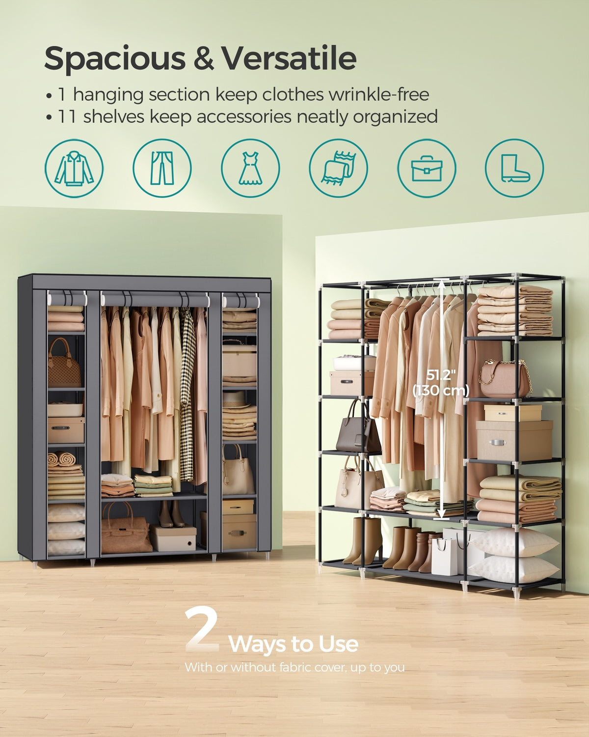 Closet Wardrobe With Non Woven Fabric Cover And Hanging Rails - product photo 48
