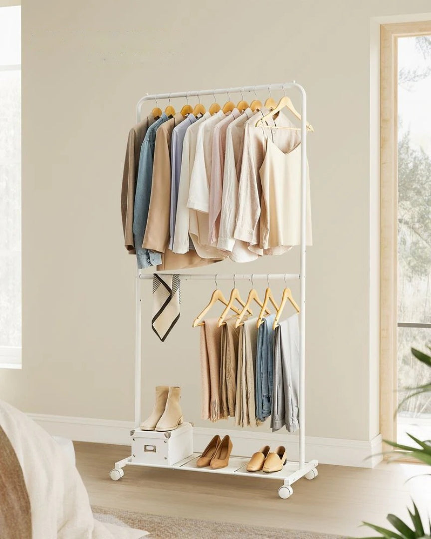 Clothes Rack Double Rod Rolling Garment Rack 35.8in Wide – product view 3 | Ridgefield Furniture