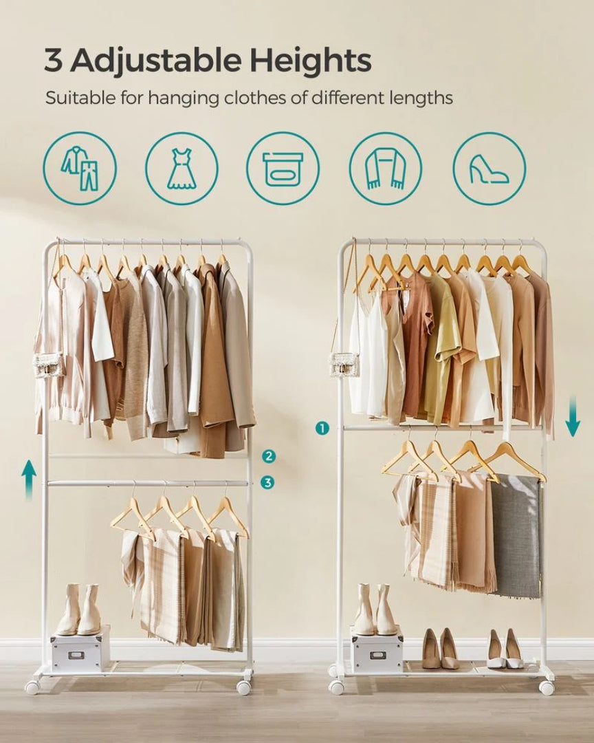 Clothes Rack Double Rod Rolling Garment Rack 35.8in Wide – product view 4 | Ridgefield Furniture