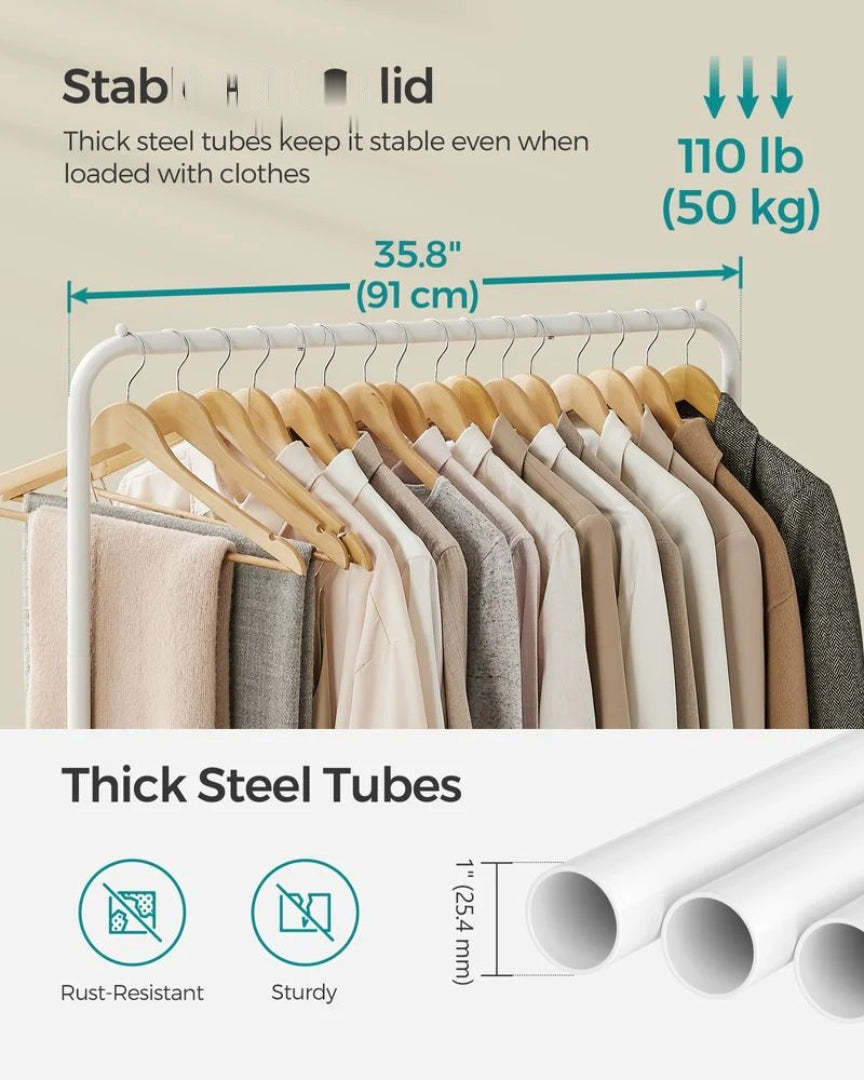 Clothes Rack Double Rod Rolling Garment Rack 35.8in Wide – product view 5 | Ridgefield Furniture