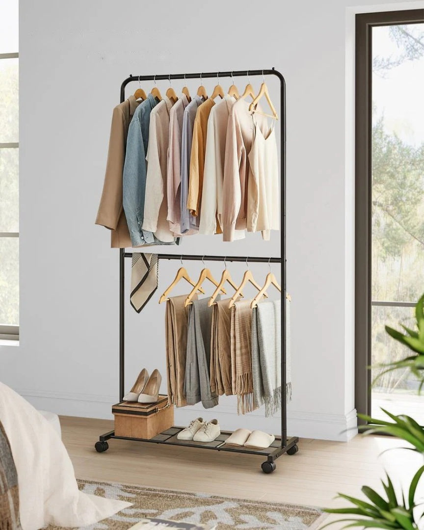Clothes Rack Double Rod Rolling Garment Rack 35.8in Wide – product view 9 | Ridgefield Furniture