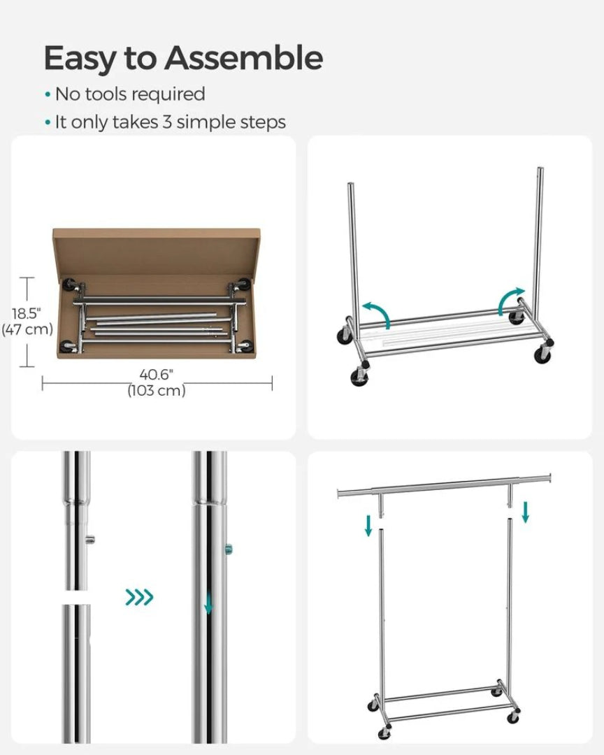 Clothes Rack With Extendable Rail Rolling Garment Rack 36.2-52in – product view 11 | Ridgefield Furniture