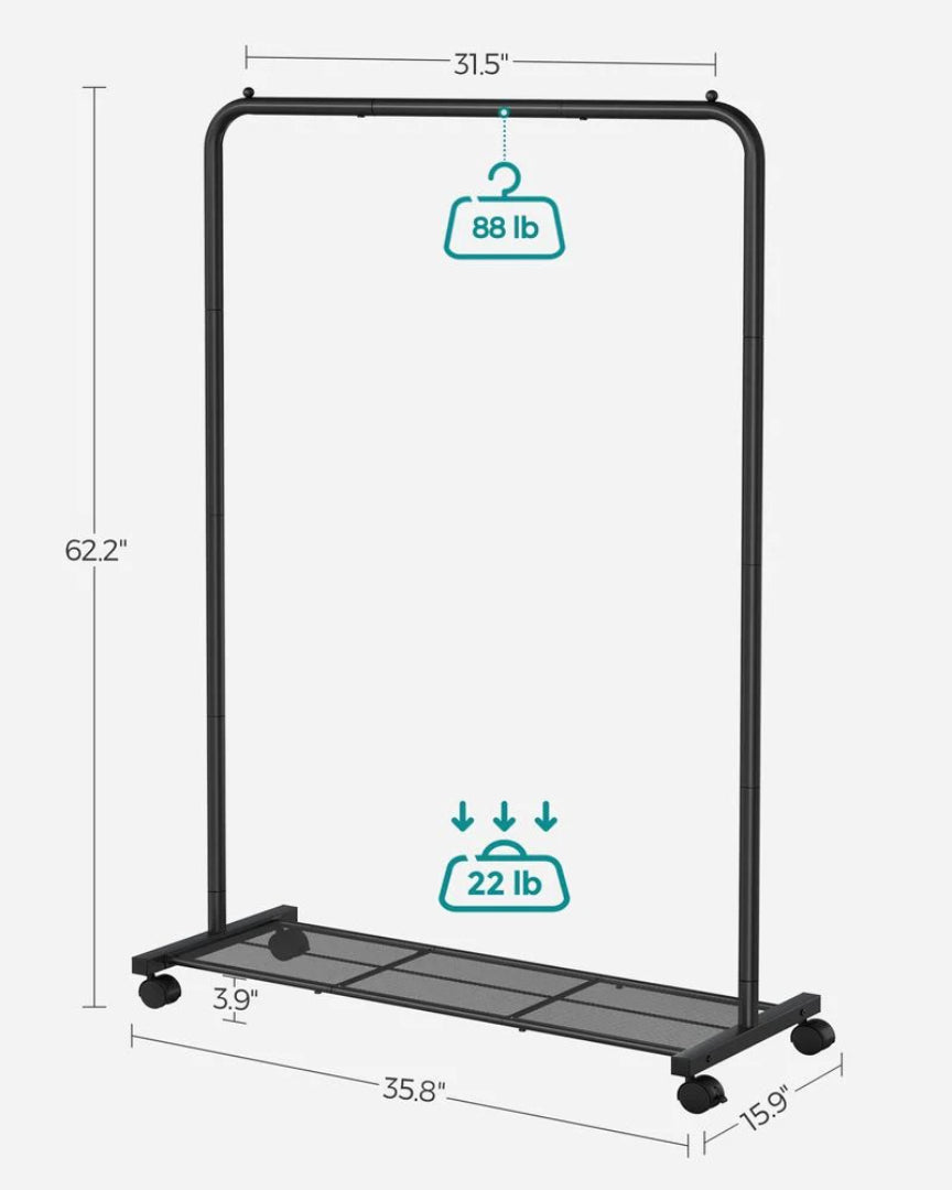 Clothes Rack With Wheels Metal Garment Rack 35.8in Wide – product view 13 | Ridgefield Furniture