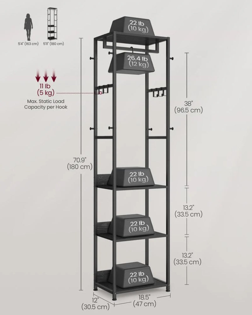 Hall Tree Coat Rack With Shelves – product view 7 | Ridgefield Furniture