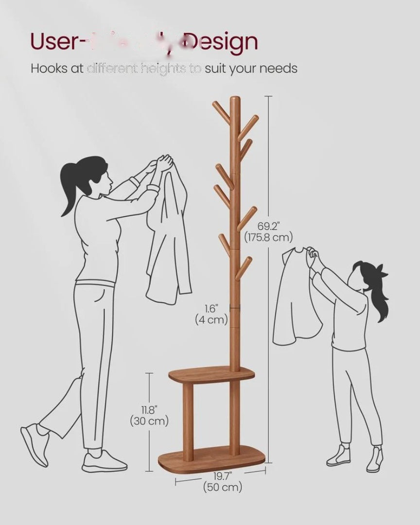 Hall Coat Rack With 8 Hooks & Storage Shelf – product view 8 | Ridgefield Furniture