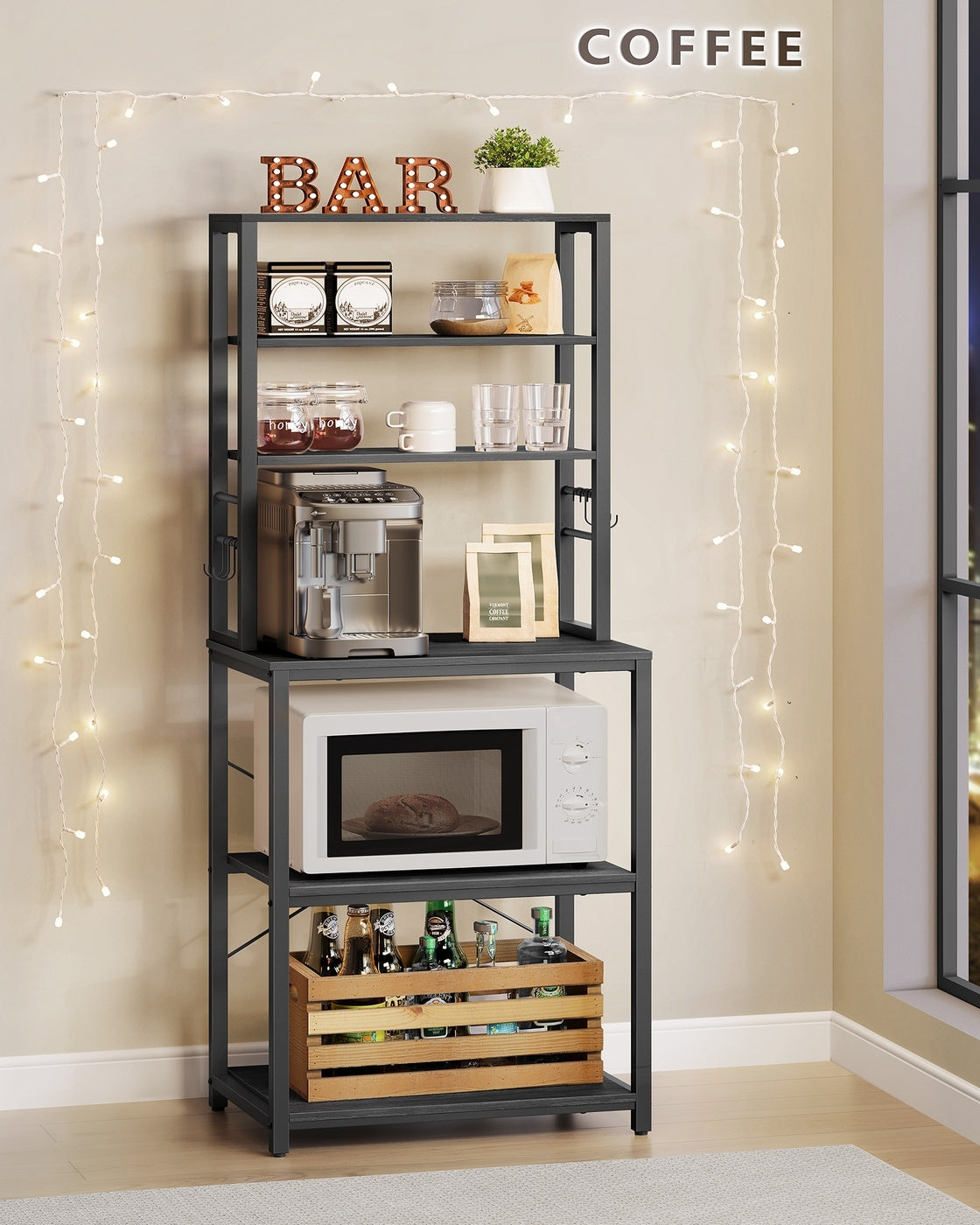 Coffee Bar Cabinet With 6 Tier Shelves And Adjustable Middle Shelf - product photo 26