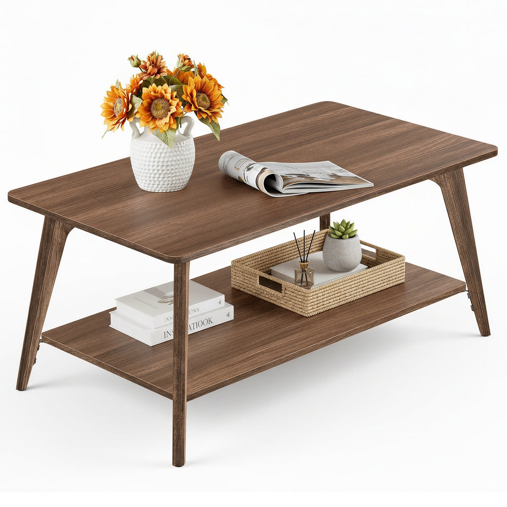 Coffee Table, 2-Tier Living Room Table With Storage, Center Table With Rounded - product photo 01