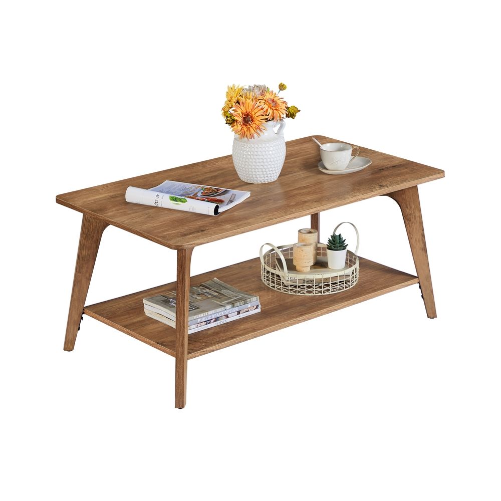 Coffee Table, 2-Tier Living Room Table With Storage, Center Table With Rounded - product photo 03