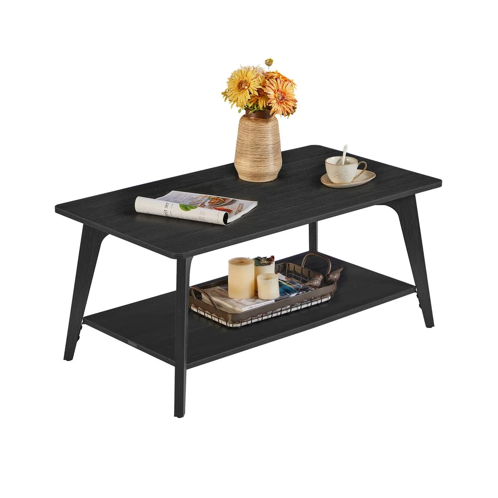 Coffee Table, 2-Tier Living Room Table With Storage, Center Table With Rounded - ULCT249B01