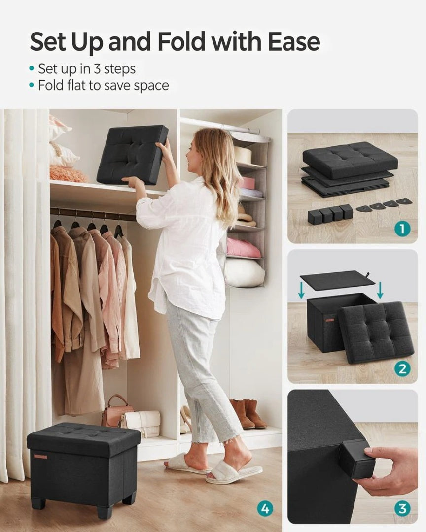 Small Storage Ottoman Foot Rest With Legs & Foldable Design – product view 9 | Ridgefield Furniture