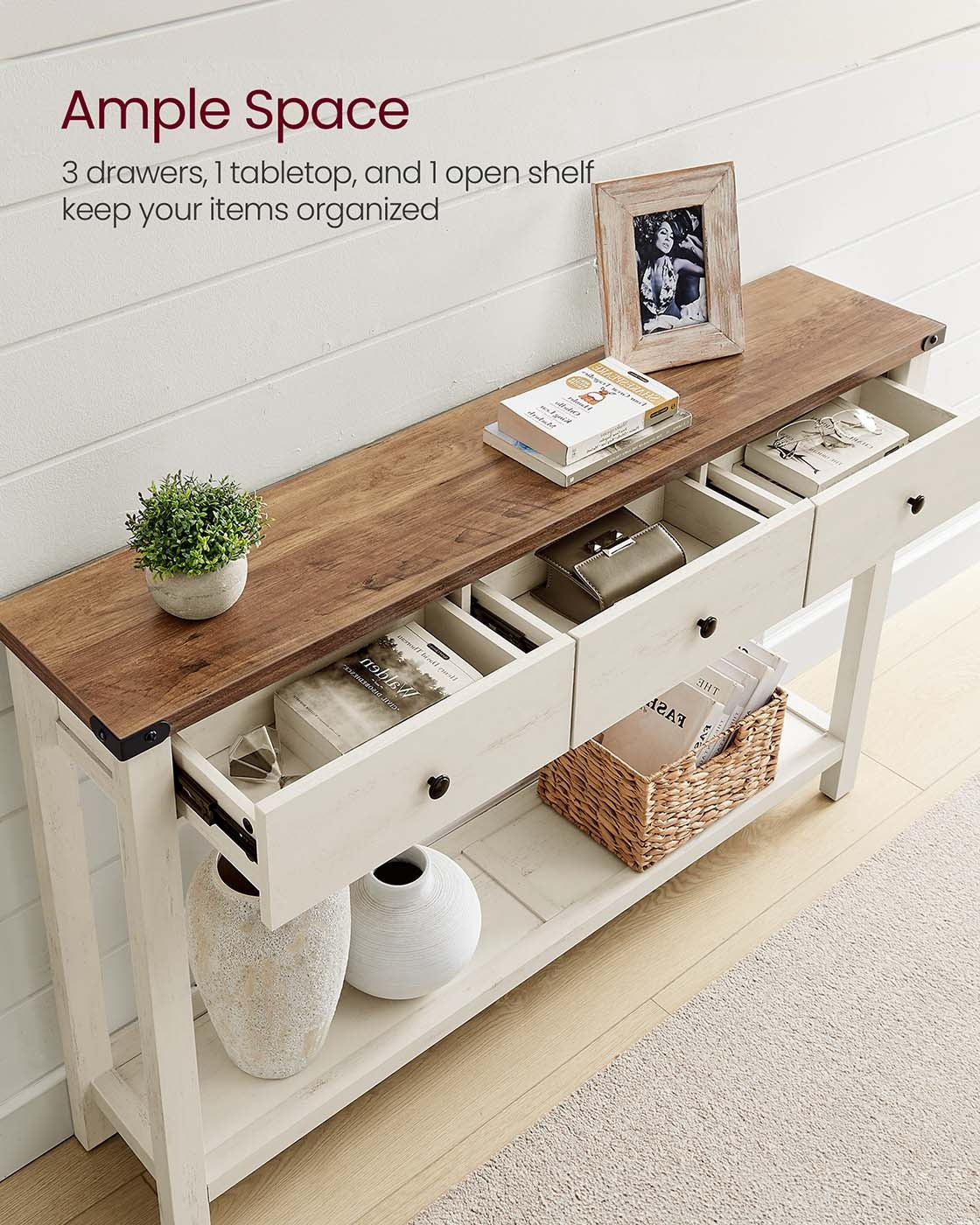 Console Table With Drawers And Open Shelf - product photo 03
