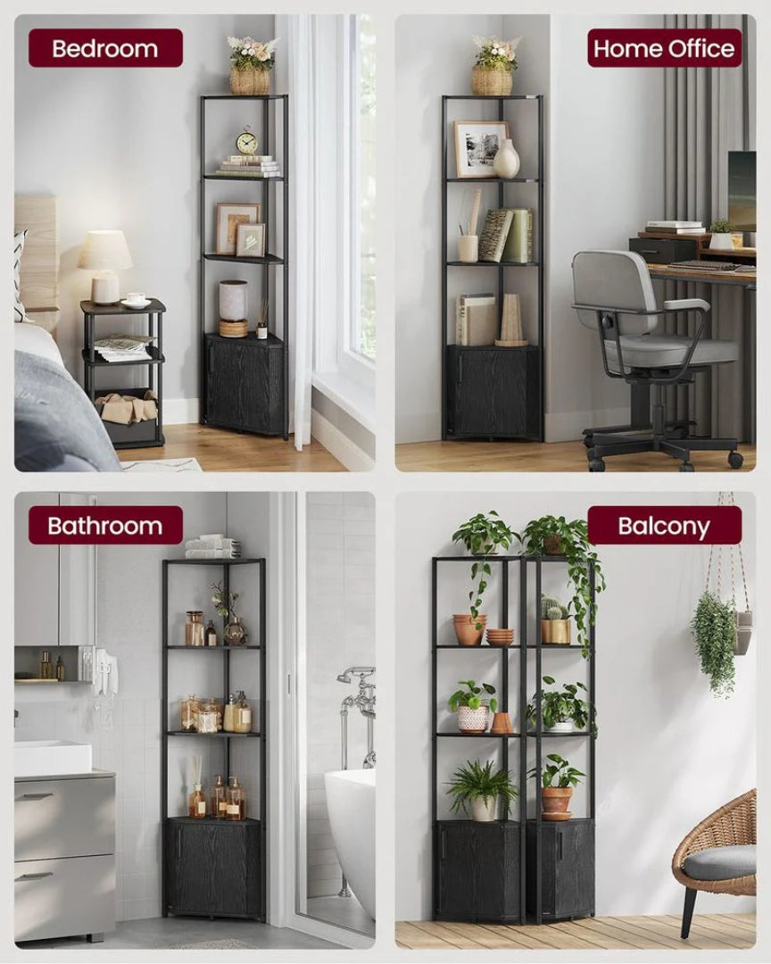 5 Tier Corner Shelving Unit With Cabinet Storage Space Saving Shelf – product view 4 | Ridgefield Furniture