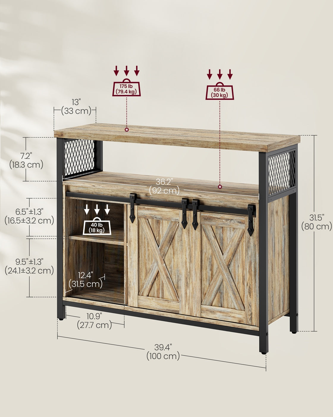 Dining Storage Sideboard With Door Rustic Brown - product photo 07