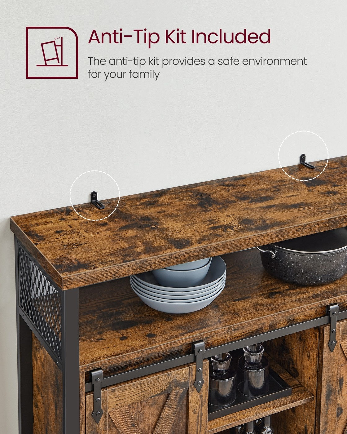 Dining Storage Sideboard With Door Rustic Brown - product photo 16