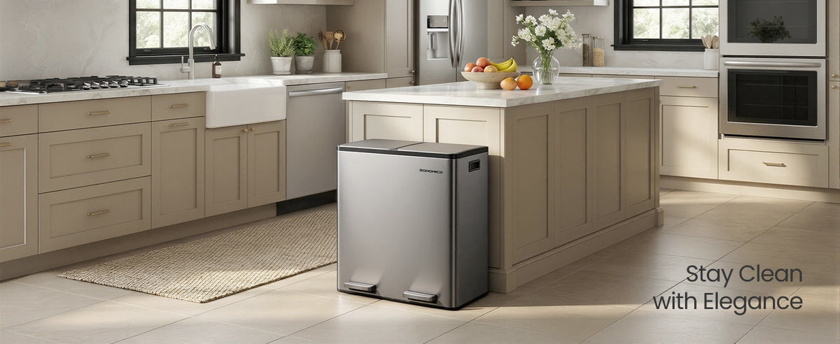 Double Compartment Stainless Steel Trash Can With Soft Close Lids - product photo 33