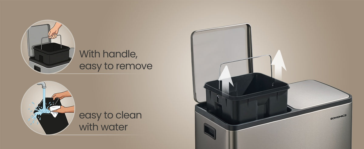 Double Compartment Stainless Steel Trash Can With Soft Close Lids - product photo 38