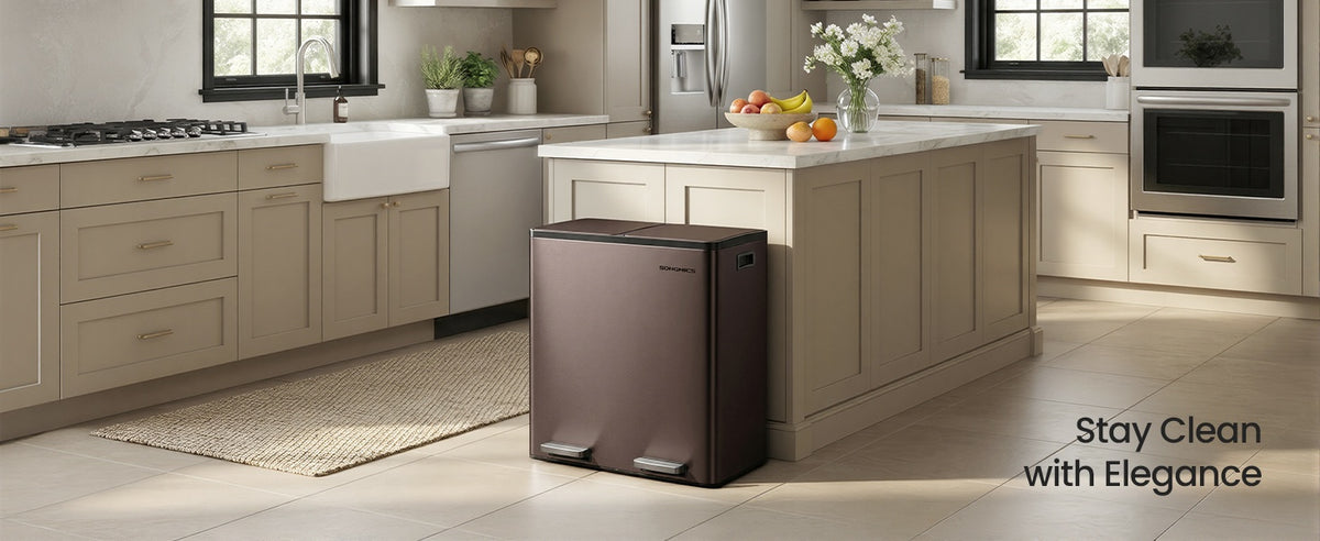 Double Compartment Stainless Steel Trash Can With Soft Close Lids - product photo 41