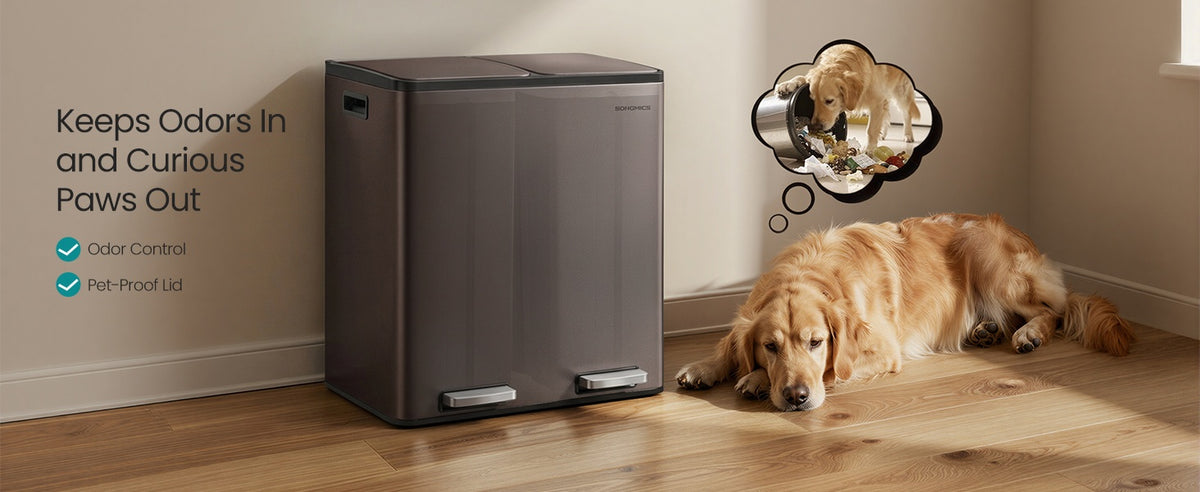 Double Compartment Stainless Steel Trash Can With Soft Close Lids - product photo 42