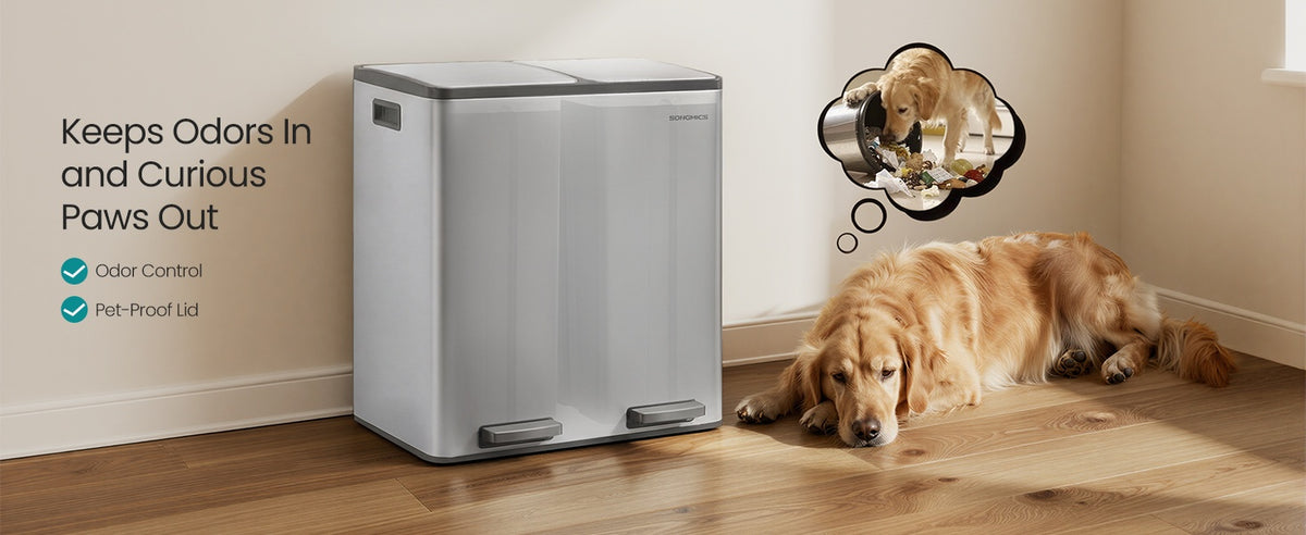 Double Compartment Stainless Steel Trash Can With Soft Close Lids - product photo 48