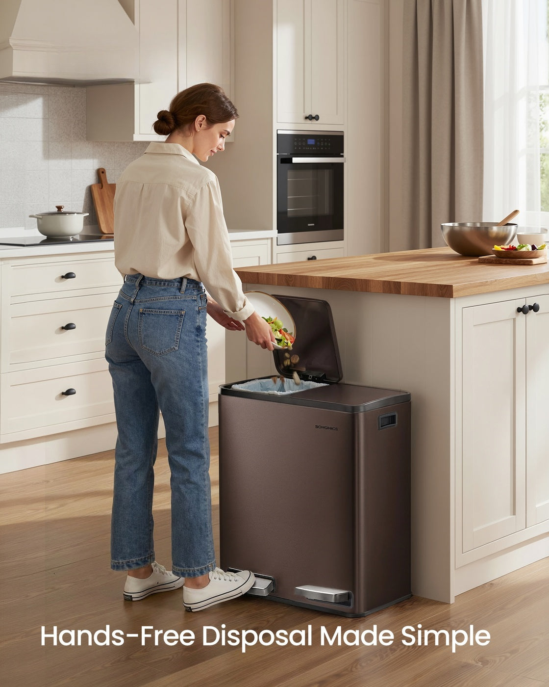 Double Compartment Stainless Steel Trash Can With Soft Close Lids - product photo 68