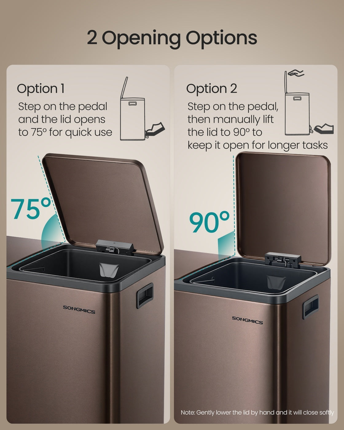 Double Compartment Stainless Steel Trash Can With Soft Close Lids - product photo 70