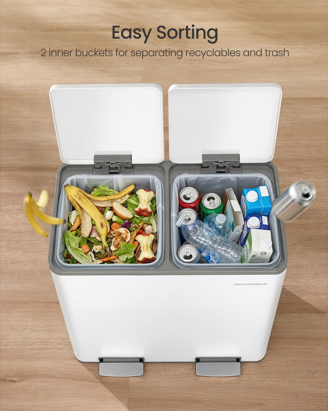 Double Compartment Stainless Steel Trash Can With Soft Close Lids - product photo 79
