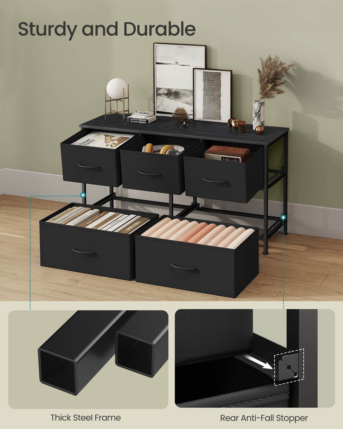 Dresser For Bedroom, Wide Dresser With 5 Fabric Drawers - product photo 06