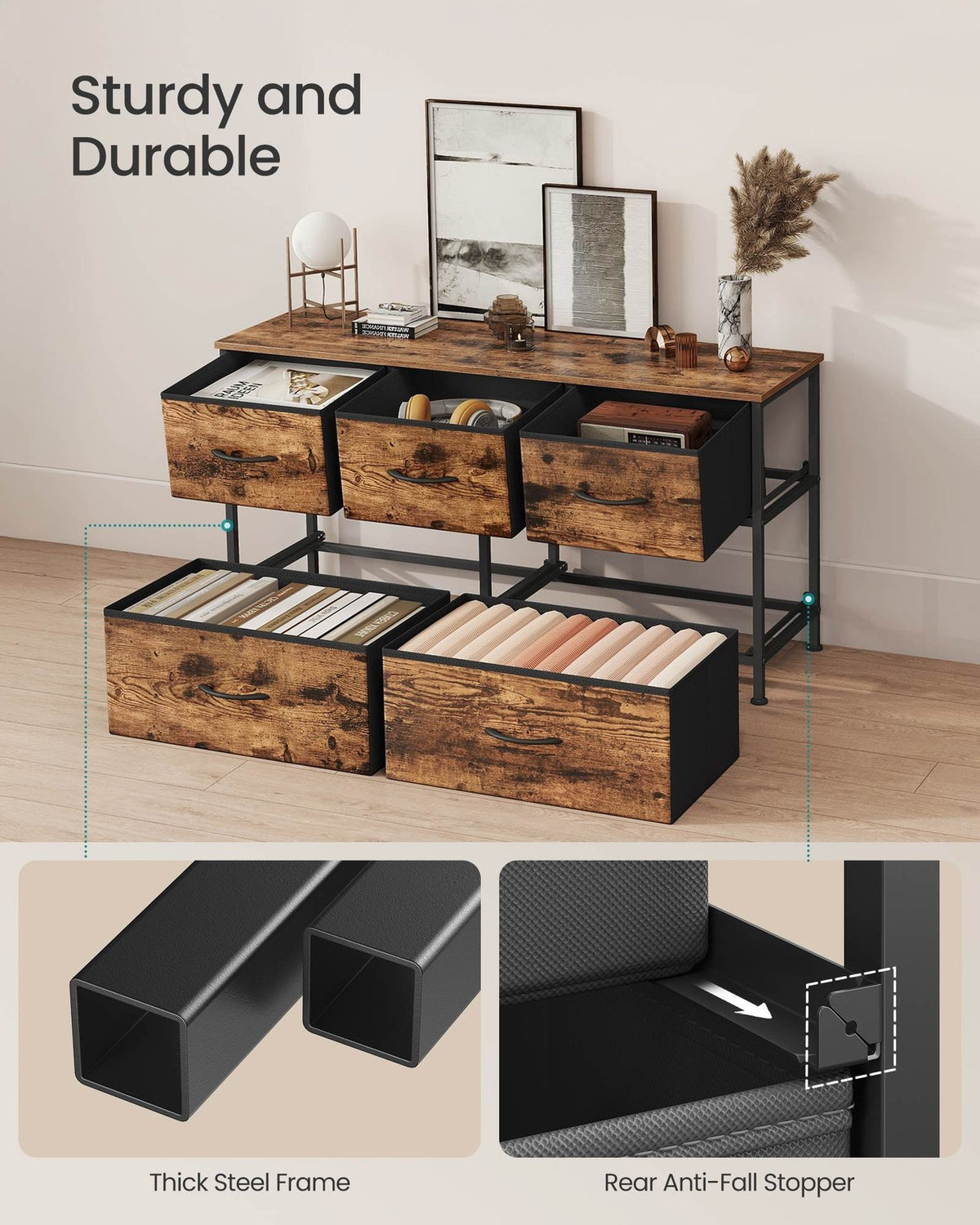 Dresser For Bedroom, Wide Dresser With 5 Fabric Drawers - product photo 11