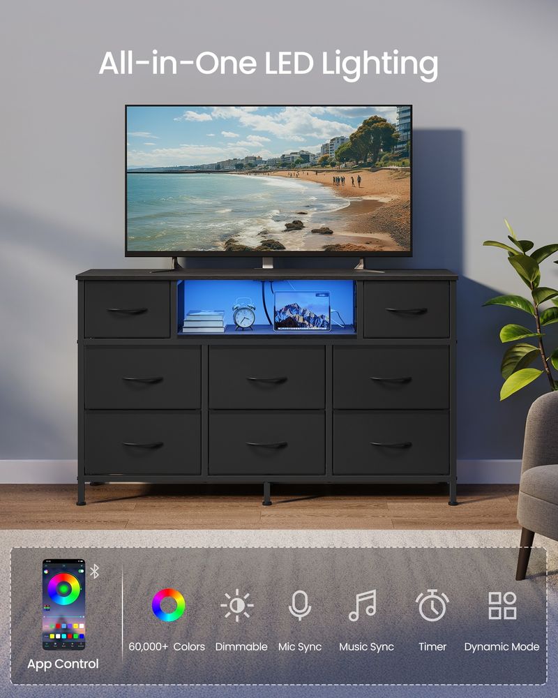 Dresser For Bedroom With Outlets And LED Lights, TV Stand For TVs Up To 55 - product photo 03