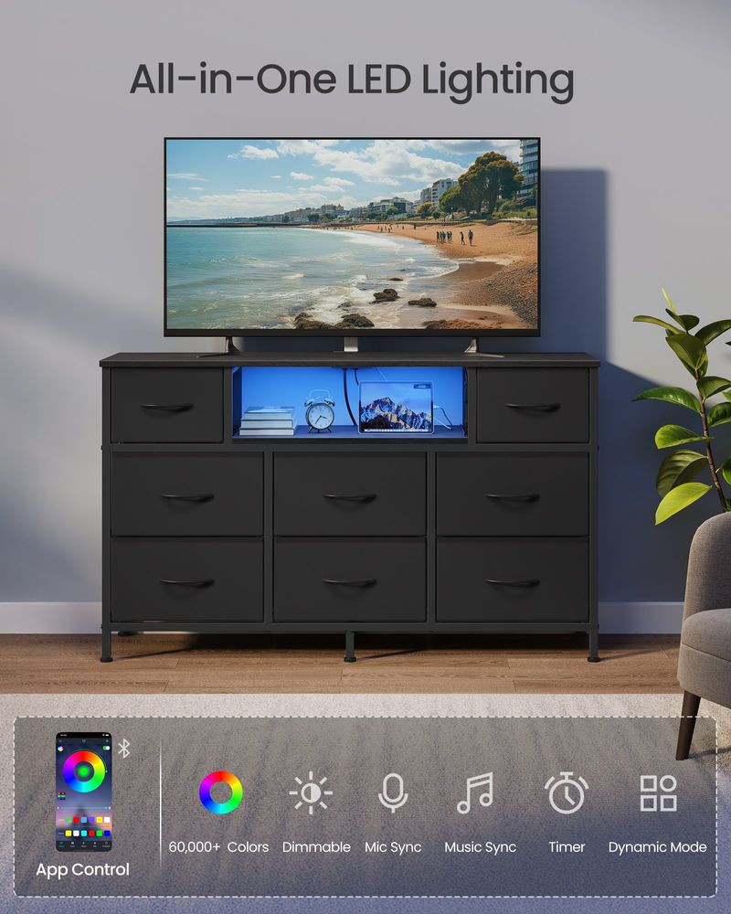 Dresser For Bedroom With Outlets And LED Lights, TV Stand For TVs Up To 55 - product photo 04