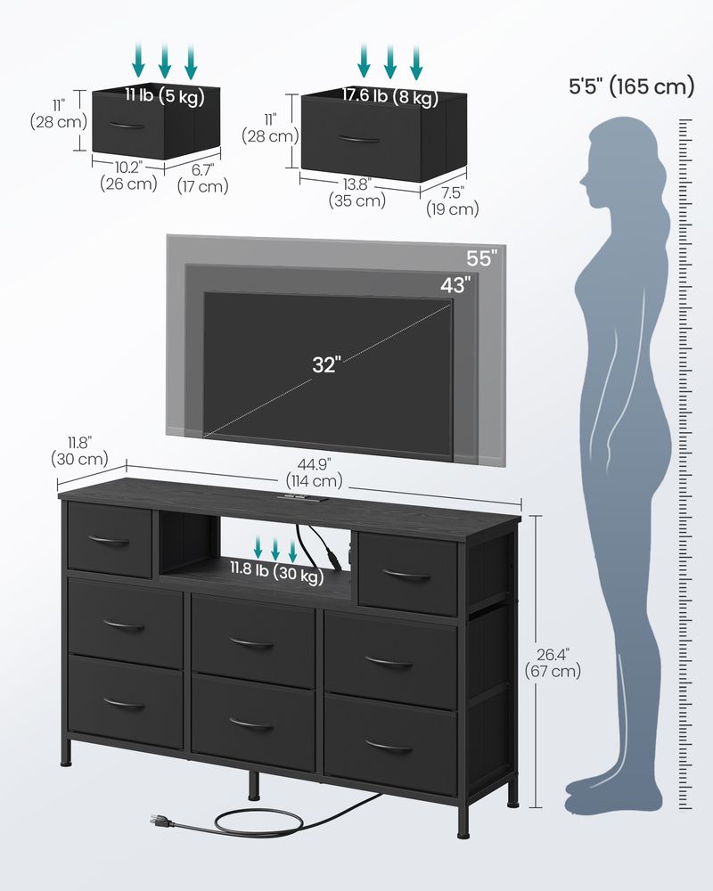 Dresser For Bedroom With Outlets And LED Lights, TV Stand For TVs Up To 55 - product photo 06
