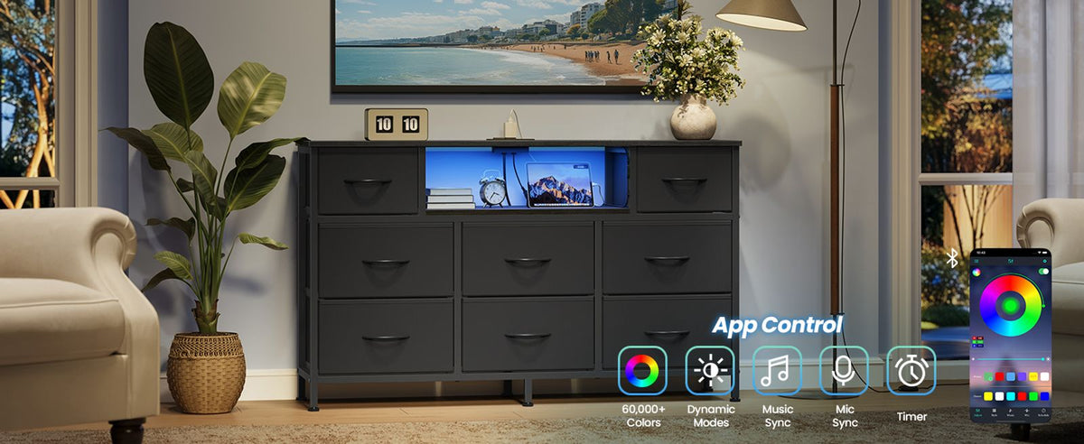 Dresser For Bedroom With Outlets And LED Lights, TV Stand For TVs Up To 55 - product photo 08