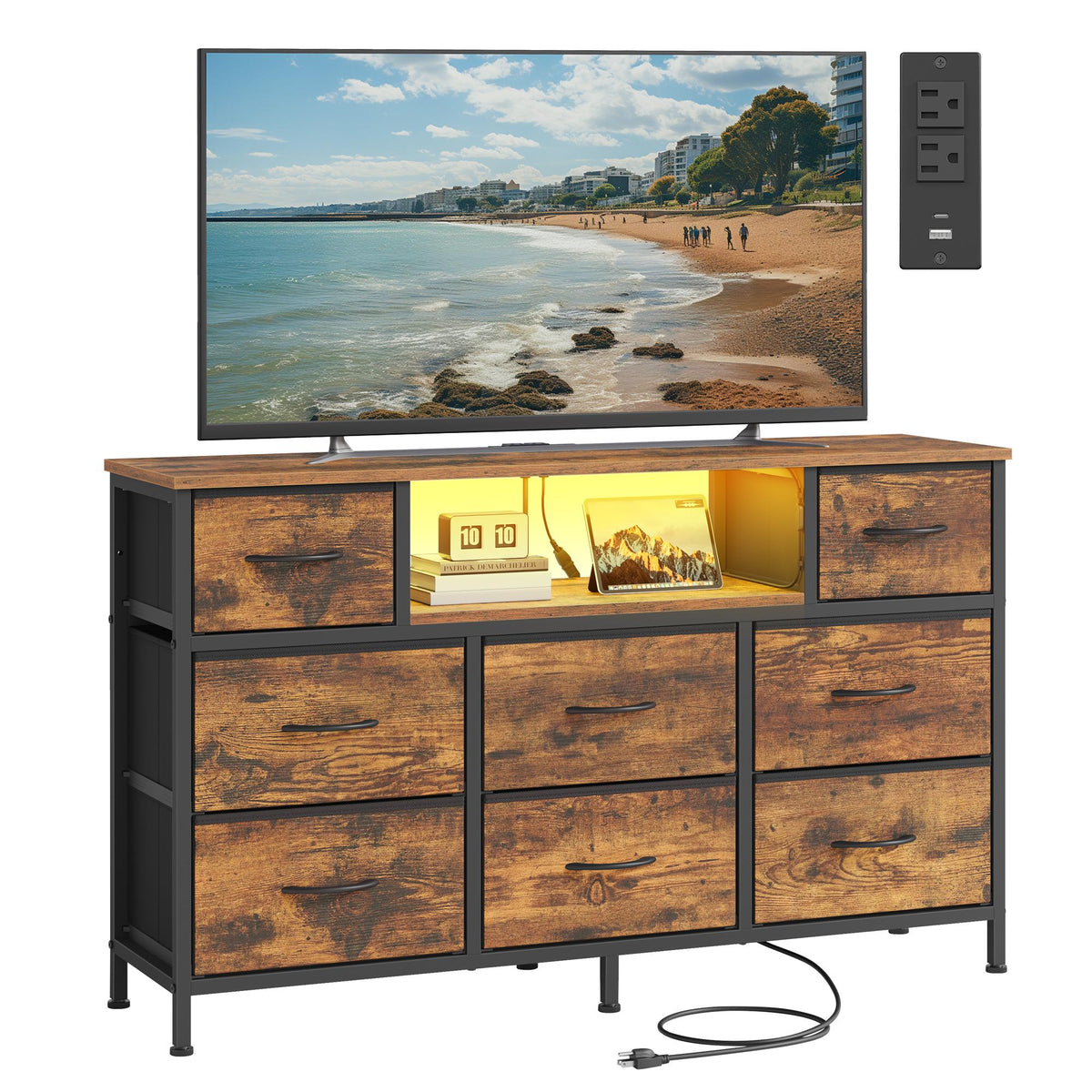 Dresser For Bedroom With Outlets And LED Lights, TV Stand For TVs Up To 55 - ULGS433KD02S