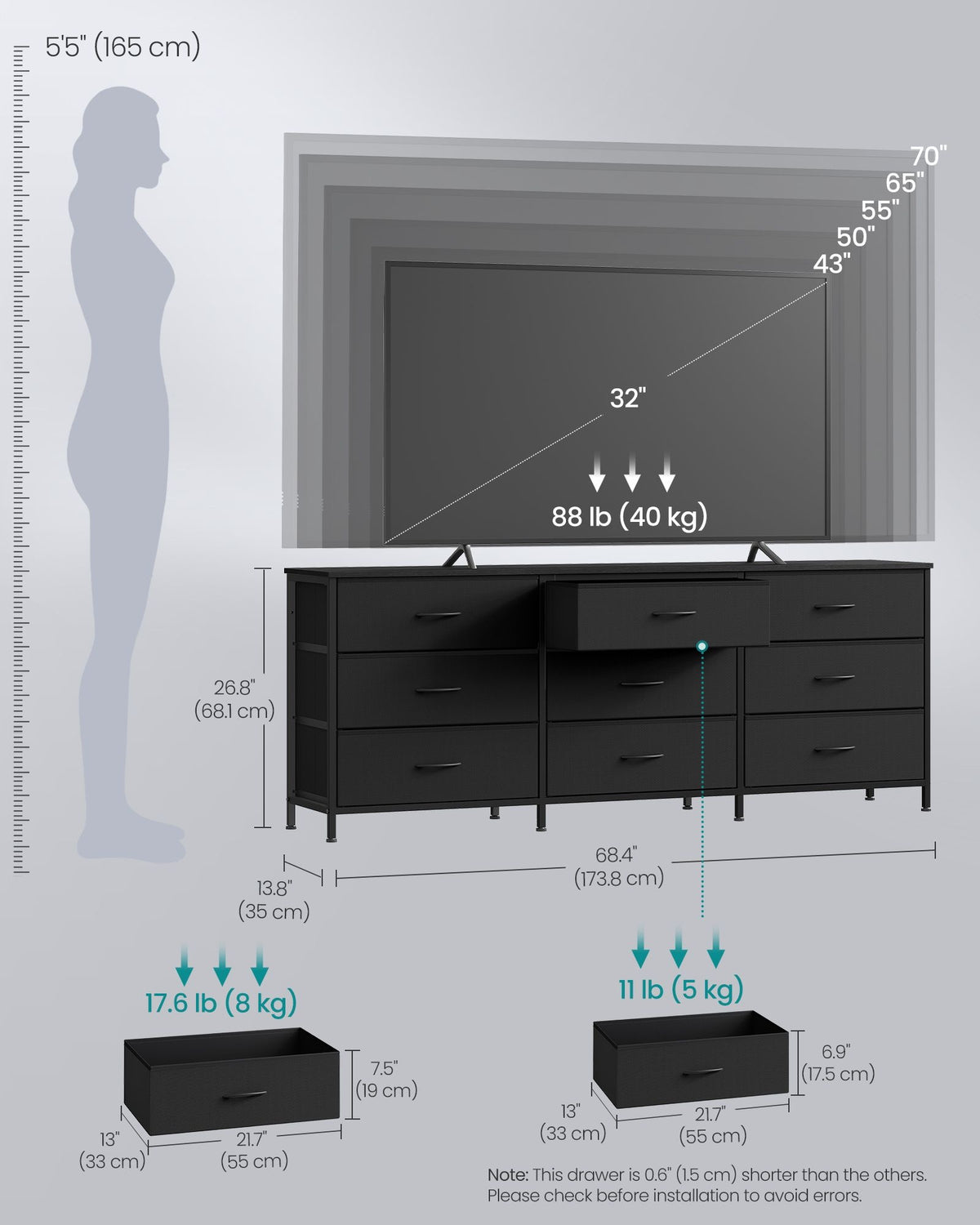 Dresser With 9 Fabric Drawers, TV Stand For TVs Up To 70 Inches - product photo 21