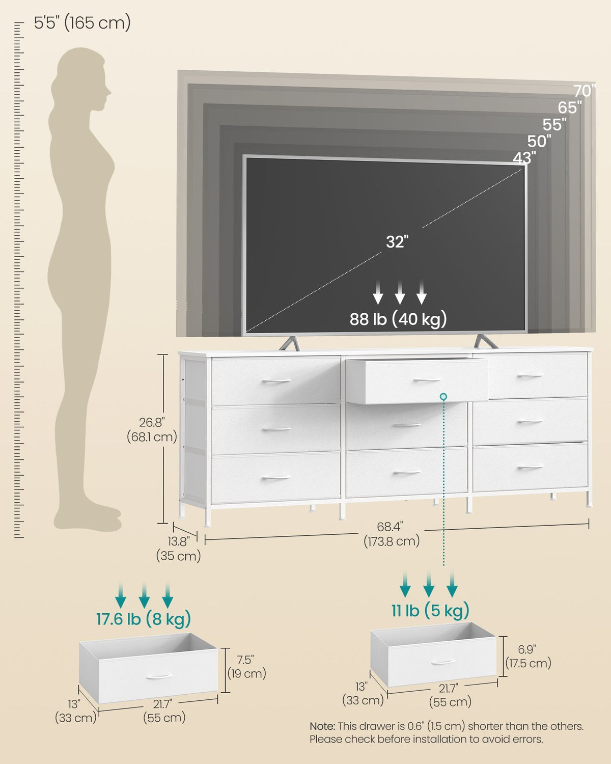 Dresser With 9 Fabric Drawers, TV Stand For TVs Up To 70 Inches - product photo 23