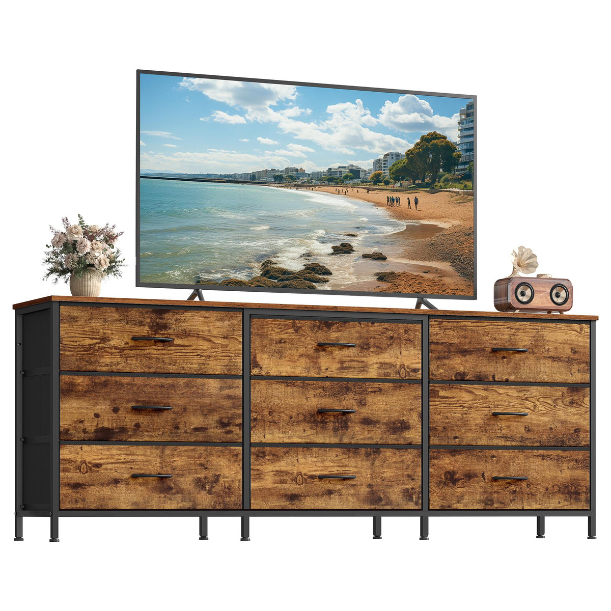 Dresser With 9 Fabric Drawers, TV Stand For TVs Up To 70 Inches | Wide Dresser - product photo 01
