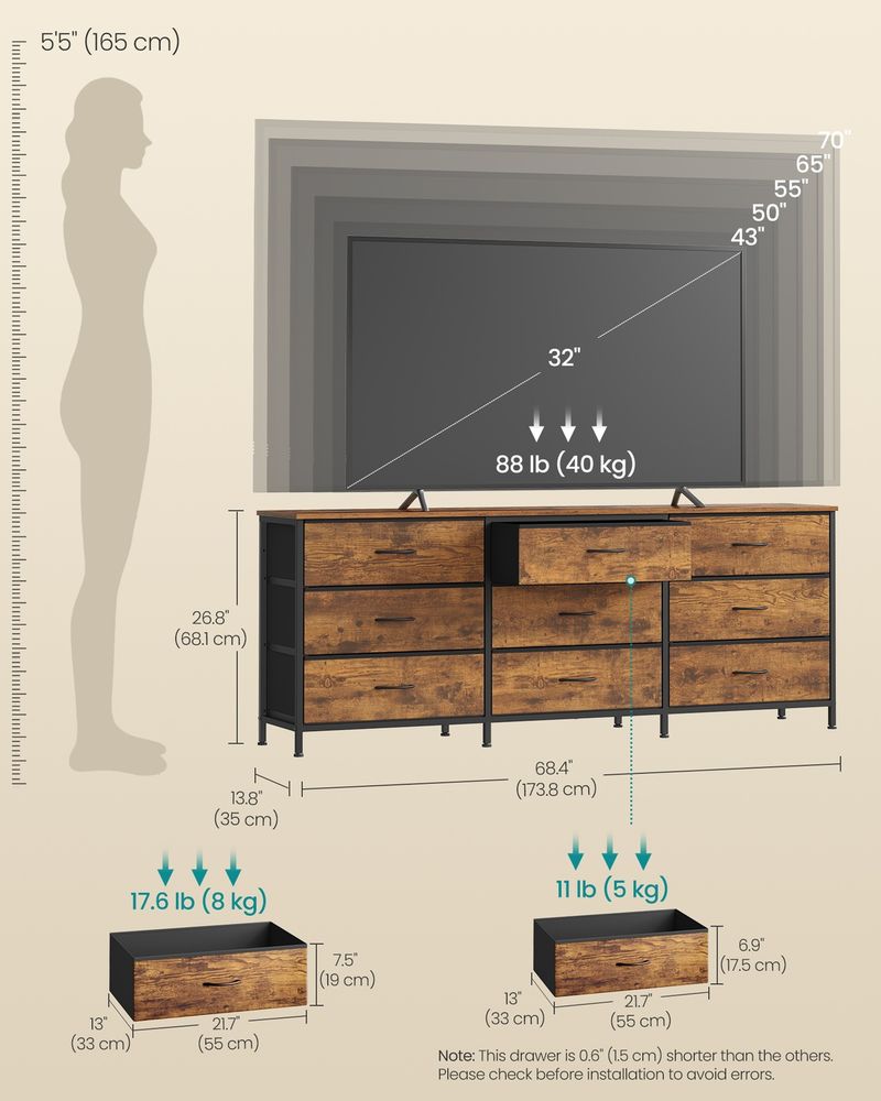 Dresser With 9 Fabric Drawers, TV Stand For TVs Up To 70 Inches | Wide Dresser - product photo 08